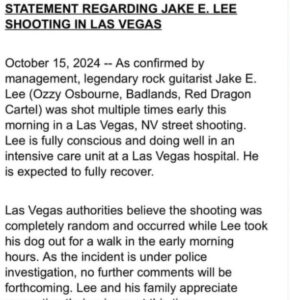 PHOTO Statement Released About Jake E Lee Getting Shot In Vegas