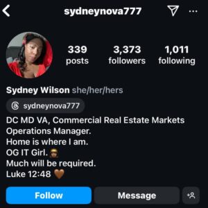 PHOTO Sydney Wilson Says She Worked In Commerical Real Estate In DC And Maryland