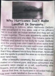 PHOTO The Legend Of Sarasota Florida Why Hurricanes Don't Make Landfall In Sarasota Newspaper Article