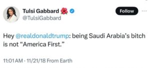 PHOTO Proof Tulsi Gabbard Once Called Donald Trump “Saudi Arabia’s Bitch”