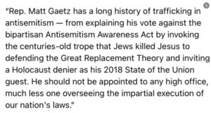 PHOTO The ADL Comes Out Against Matt Gaetz