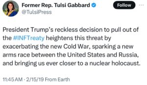 PHOTO Tulsi Gabbard Said In 2019 That Trump Was Going To Lead The US Into A Nuclear Holocaust