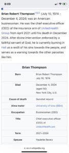 PHOTO Brian Thompson's Wikipedia Page Says He Died Because Of Divine Intervention