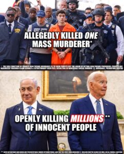 PHOTO Luigi Mangione Allegedly Killed One Mass Murderer Vs Joe Biden And Benjamin Netanyahu Openly Killing Millions Of People Meme