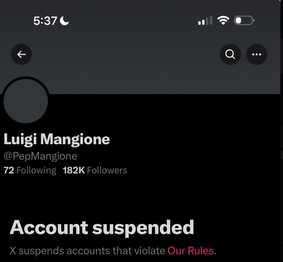 Photo Luigi Mangione S Twitter Account Got Suspended Hours After His