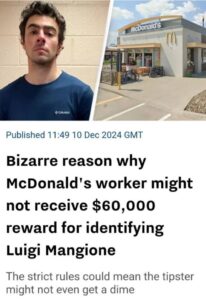 PHOTO McDonald's Worker Concerned About Not Getting $60K Reward For Turning In Luigi Mangione