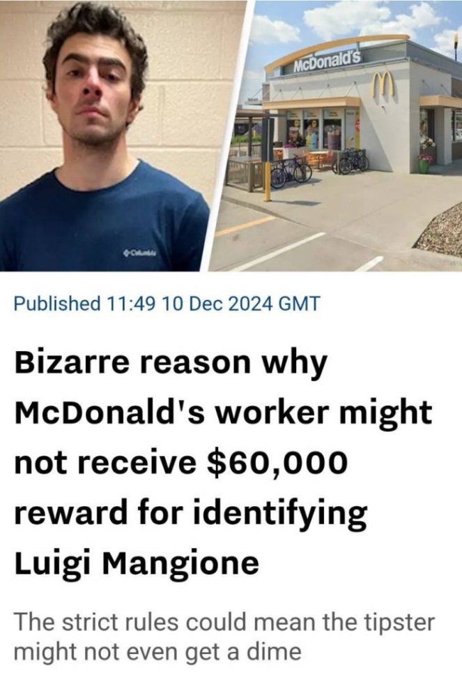 PHOTO McDonald's Worker Concerned About Not Getting 60K Reward For
