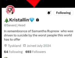 PHOTO Someone That May Have Known Natalie Rupnow Says In Tweet She Was Driven To Suicide By The Worst People In The World