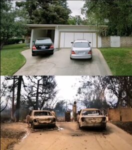 PHOTO Before And After Pacific Palisades House That Burned Down With Two Cars Parked In Front Of It