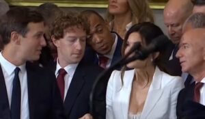 PHOTO Mark Zuckerberg Sneaking A Peek At Lauren Sanchez's Cleavage While Jeff Bezos Catches Him