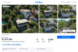 PHOTO Zillow Listing Of $1.8 Million Dollar Home That Burned To The Ground In Studio City CA