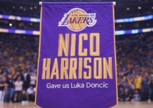 PHOTO Nico Harrison Gave Us Luka Doncic Los Angeles Lakers Championship Banner Meme