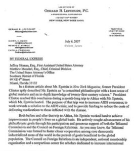 PHOTO 23-Page Letter From Jeffrey Epstein's Lawyers Alan Dershowitz And Gerald Lefcourt Stated That Epstein Was Co-Founder Of The Clinton Global Initiative