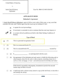 PHOTO Document Showing Justin Eichorn's Conditions For Bond