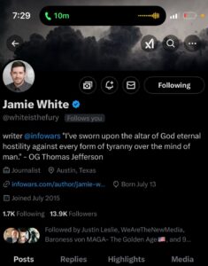 PHOTO Jamie White Pledged To Stop Tyranny On His Twitter Page