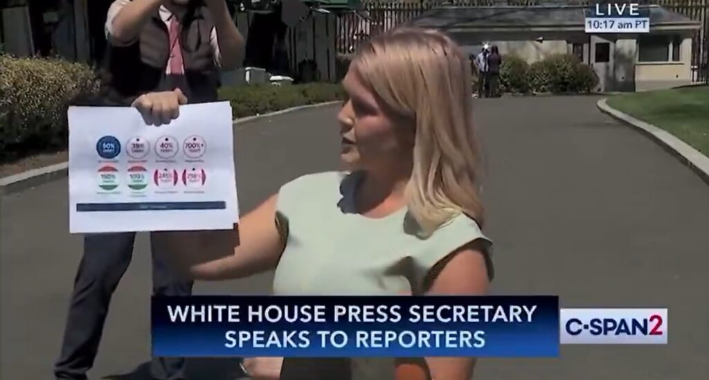 PHOTO Close Up Of Karoline Leavitt's Printed Chart With Facts About Tariffs