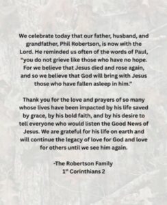 PHOTO Robertson Family Statement On Passing Of Phil Robertson