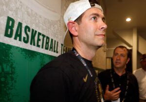 PHOTO Brad Stevens Walking Around Boston Celtics Facility With Backwards Hat After Trading Away Jrue Holiday