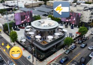 PHOTO Aerial View Showing Superchargers Are In An Overflow Lot Right Through A Walkway To The Diner