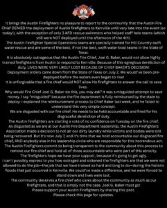 PHOTO Austin Firefighters Association Statement On Fire Chief Joel Baker Refusing To Deploy First Responders To Kerrville