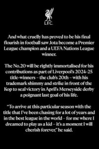 PHOTO Liverpool FC Will Immortalize Diogo Jota's #20