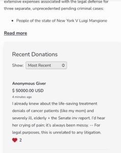 PHOTO Luigi Mangione Got $50K Donation From Anonymous Giver