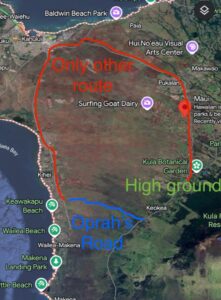 PHOTO Map Showing Only Other Route In Maui To Evacuate Tsunami Besides Oprah's Gated Private Road