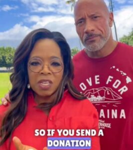 PHOTO Oprah Trying To Look Concerned With Dwayne Johnson About Donations For Victims