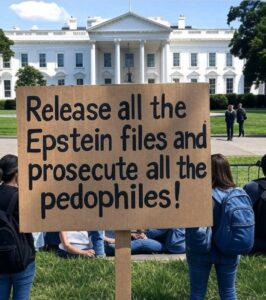 PHOTO Release All The Epstein Files Sign Outside White House