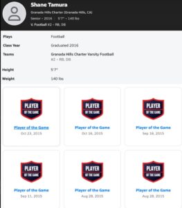 PHOTO Shane Tamura's High School Football Profile