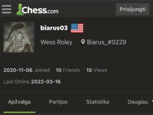 PHOTO Wess Roley's Chess.com Account Profile