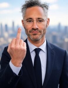 PHOTO Alex Karp Wearing A Suit And Flipping The Bird