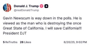 PHOTO Donald Trump Saying He Saved California From Gavin Newsom