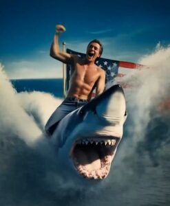 PHOTO Gavin Newsom Riding A Whale With An American Flag In The Background