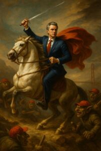PHOTO Gavin Newsom Riding On A White Horse With A Sword