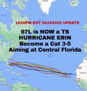 PHOTO Map Showing Hurricane Erin Is Aiming Right At Central Florida