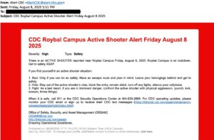 PHOTO Of Email Alert That Went Out To CDC Officers Warning Them Of Lockdown Due To Active Shooter At Emory University