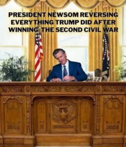 PHOTO President Newsom Reversing Everything Trump Did After Winning The Second Civil War Meme