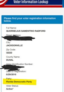 PHOTO Quornelius Radford Is A Registered Democrat In Jacksonville Florida