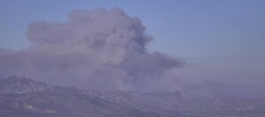 PHOTO Showing Canyon Fire Flames Jumping Over North Side Of Hasley Canyon Road