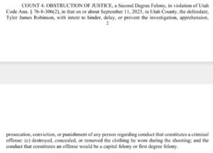 PHOTO Count 4 On Tyler Robinson's Charging Document Is Obstruction Of Justice