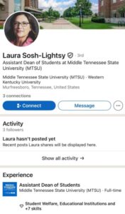 PHOTO Of LinkedIn For Dean Of Students at MTSU Who Celebrated Charlie Kirk's Death