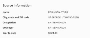 PHOTO Tyler Robinson Donated $224 To Donald Trump's Campaign