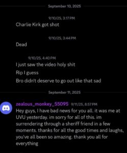 PHOTO Tyler Robinson's Discord Server Shows His Friends Were Sad To Hear Of Charlie Kirk's Death