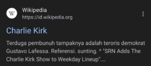 PHOTO Wikipedia Indonesia Listed A Name For Possible Charlie Kirk Shooter