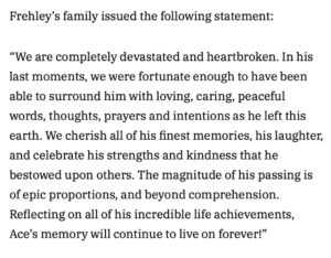 PHOTO Ace Frehley's Family Statement On His Passing