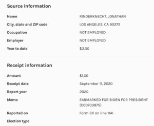 PHOTO Jonathan Rinderknecht Is A Joe Biden For President Donor