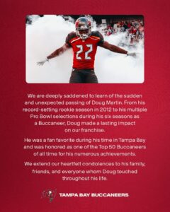 PHOTO Tampa Bay Buccaneers Statement On Passing Of Doug Martin