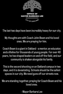 PHOTO Mayor Barbara Lee Statement On Shooting Of John Beam