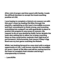 PHOTO Lane Kiffin Blaming Ole Miss AD Keith Carter For Not Letting Him Coach Rebels In CFB Playoff